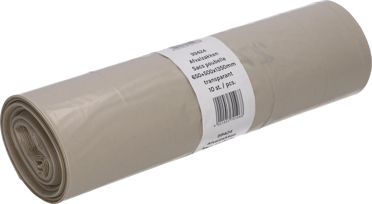 Deiss vuilniszak, ft 65 + 50 x 135 cm, transparant, LDPE, rol van 10 stuks Deiss vuilniszak, ft 65 + 50 x 135 cm, transparant, LDPE, rol van 10 stuks