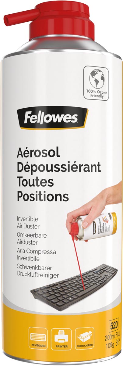 Fellowes persluchtreiniger CFK-vrij, omkeerbaar, spuitbus van 200 ml Fellowes persluchtreiniger CFK-vrij, omkeerbaar, spuitbus van 200 ml