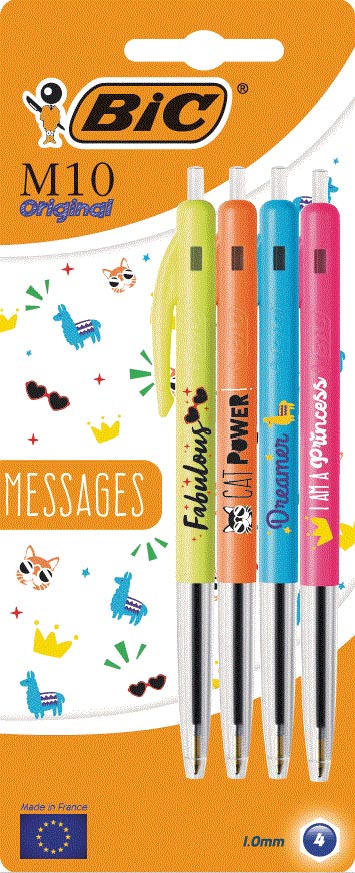 Bic balpen M10 Clic, medium punt, blauw, blister van 4 stuks