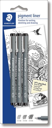 Staedtler fineliner Pigment Liner blister van 3 stuks: 0,1; 0,3 en 0,5 mm