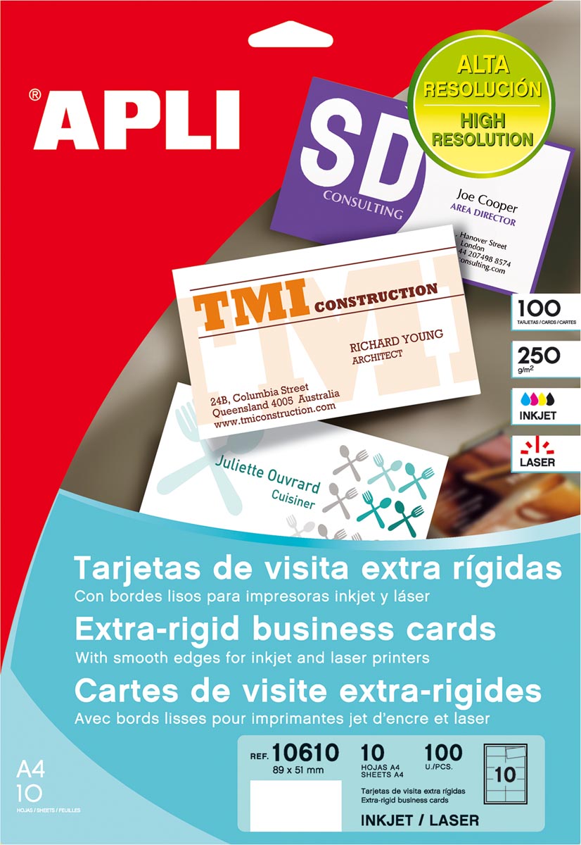 Apli visitekaarten First Class, pak van 10 vellen met 10 visitekaartjes 89 x 51 mm