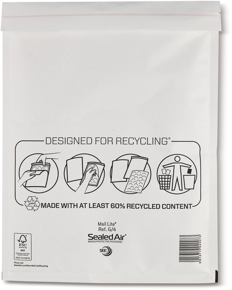 Mail Lite luchtkussenenveloppen, wit, G/4, 240 x 330 mm, doos van 50 stuks afbeelding