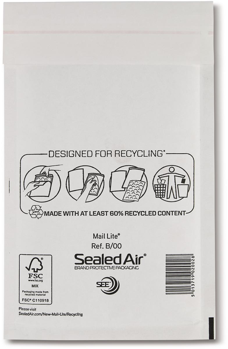 Mail Lite luchtkussenenveloppen, wit, B/00, 120 x 210 mm, doos van 100 stuks afbeelding