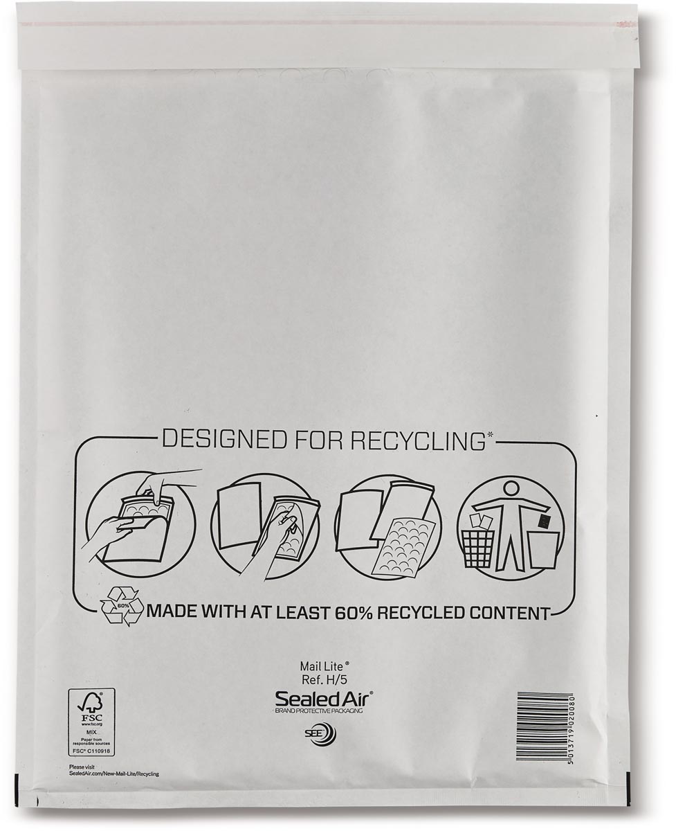 Mail Lite luchtkussenenveloppen, wit, H/5, 270 x 360 mm, doos van 50 stuks afbeelding