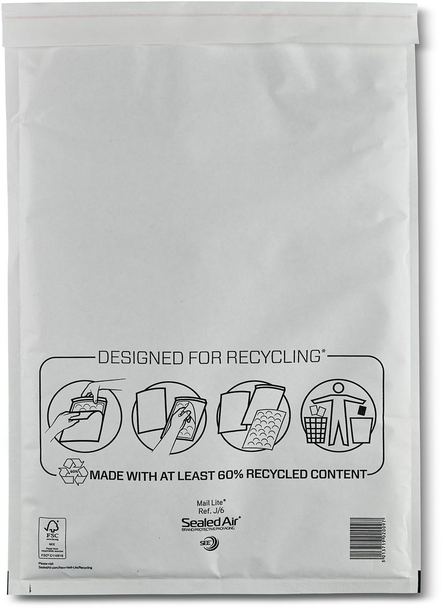Mail Lite luchtkussenenveloppen, wit, J/6, 300 x 440 mm, doos van 50 stuks afbeelding