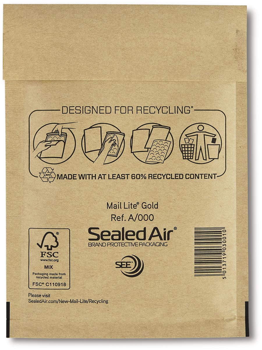 Mail Lite luchtkussenenveloppen, goud, A/000, 110 x 160 mm, doos van 100 stuks afbeelding