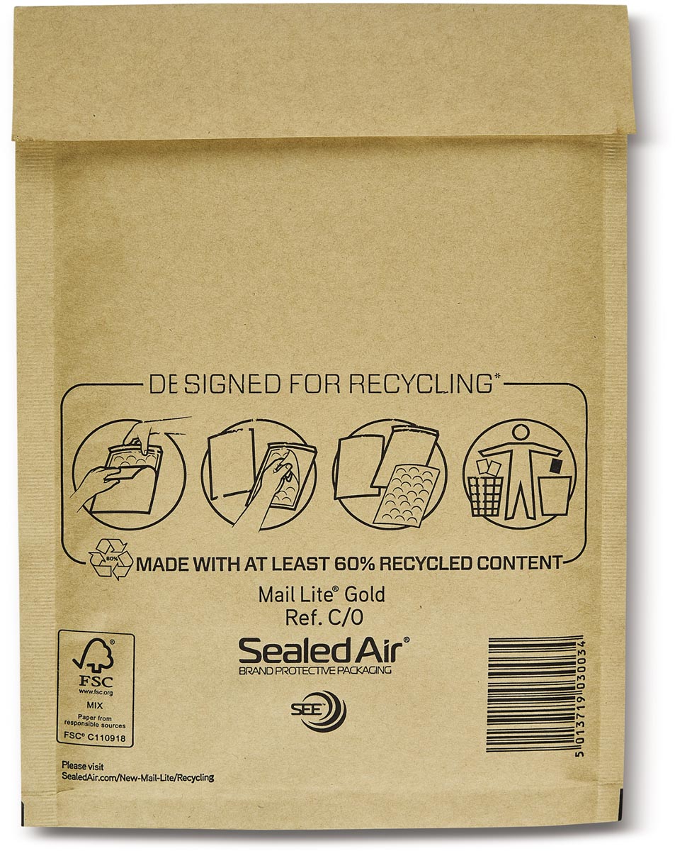 Mail Lite luchtkussenenveloppen, goud, C/0, 150 x 210 mm, doos van 100 stuks afbeelding