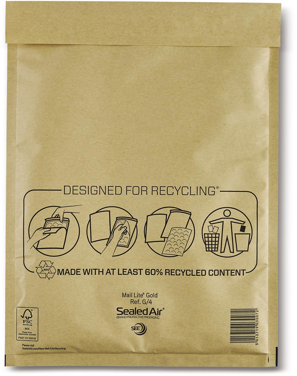 Mail Lite luchtkussenenveloppen, goud, G/4, 240 x 330 mm, doos van 50 stuks afbeelding