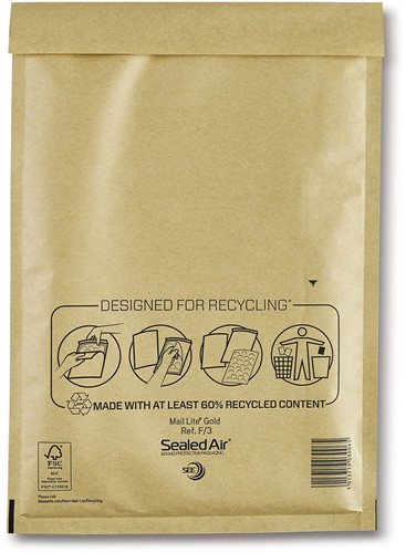 Mail Lite luchtkussenenveloppen, goud, F/3, 220 x 330 mm, doos van 50 stuks