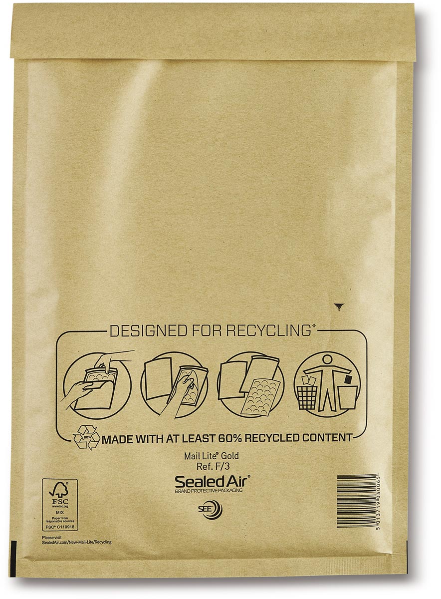 Mail Lite luchtkussenenveloppen, goud, F/3, 220 x 330 mm, doos van 50 stuks afbeelding