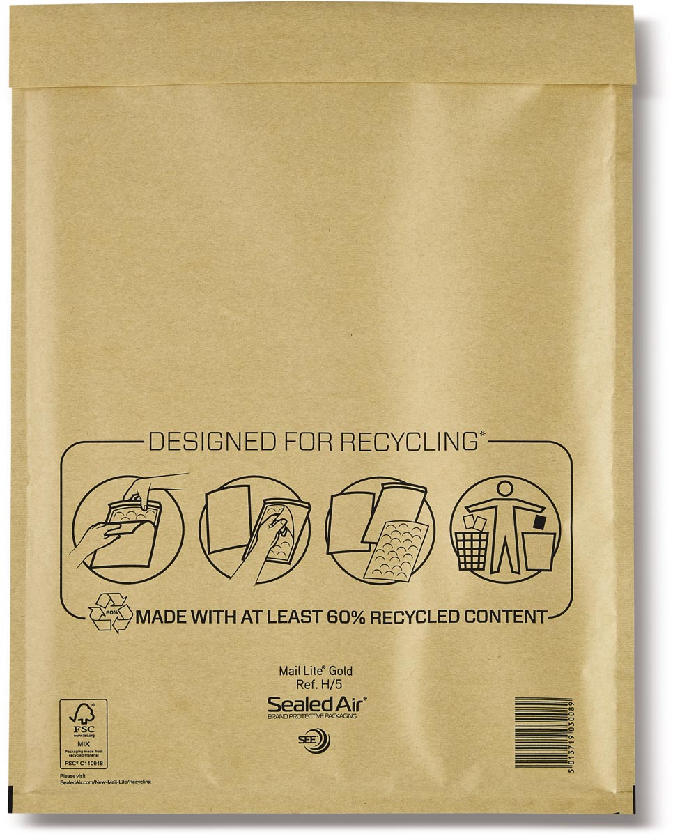 Mail Lite luchtkussenenveloppen, goud, H/5, 270 x 360 mm, doos van 50 stuks afbeelding