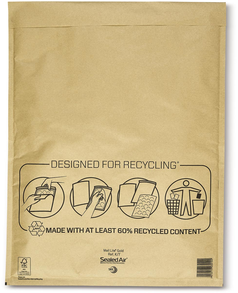 Mail Lite luchtkussenenveloppen, goud, K/7, 350 x 470 mm, doos van 50 stuks afbeelding