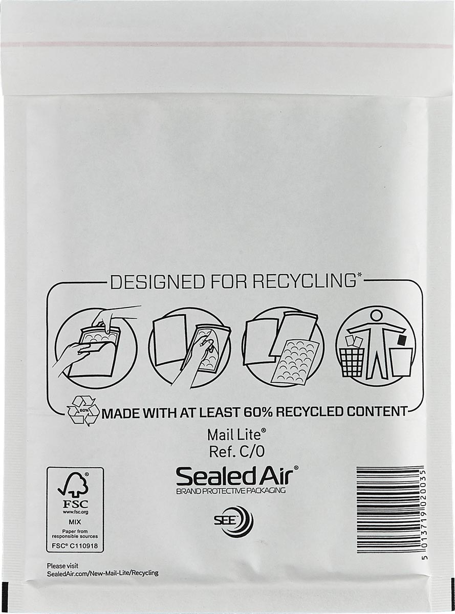 Mail Lite luchtkussenenveloppen, kraft, C/0, 150 x 210 mm, doos van 10 stuks afbeelding