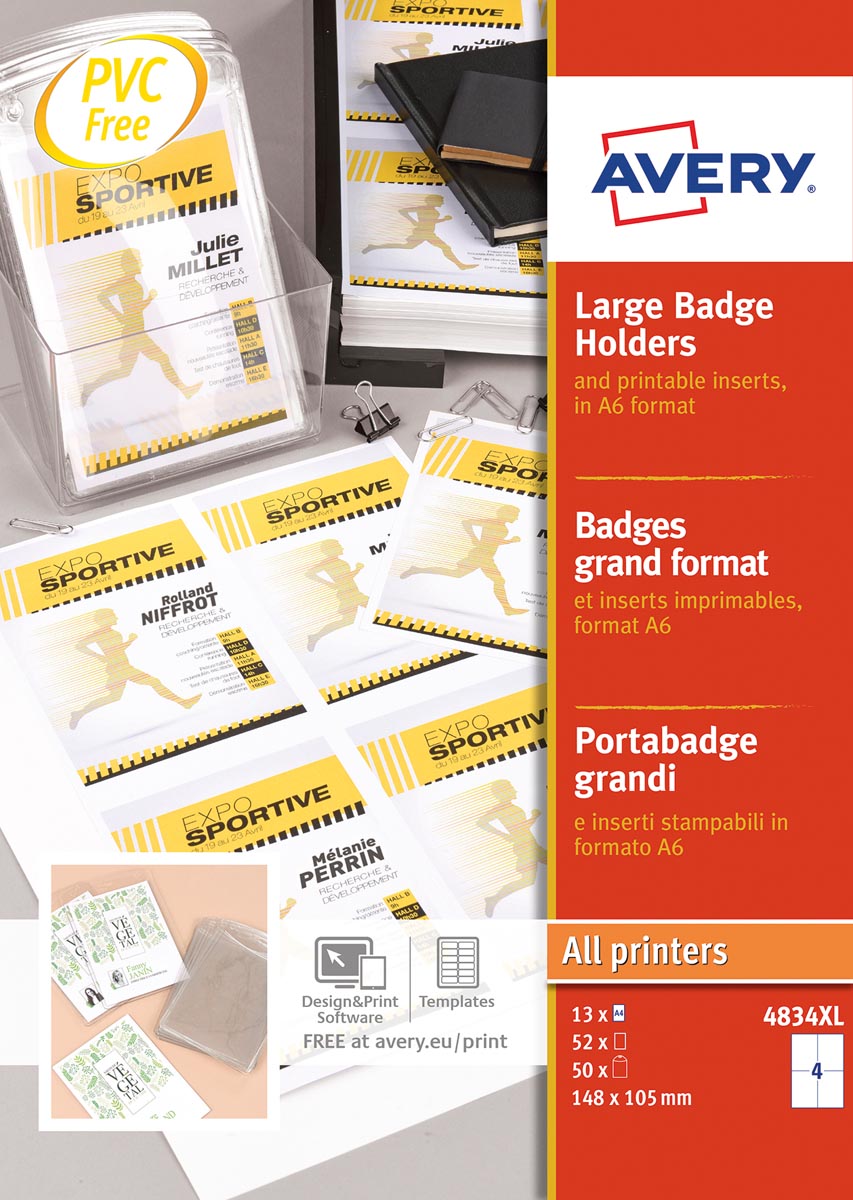 Avery grote badge, ft 10,5 x 14,8 cm, inclusief inserts, doos van 50 stuks afbeelding