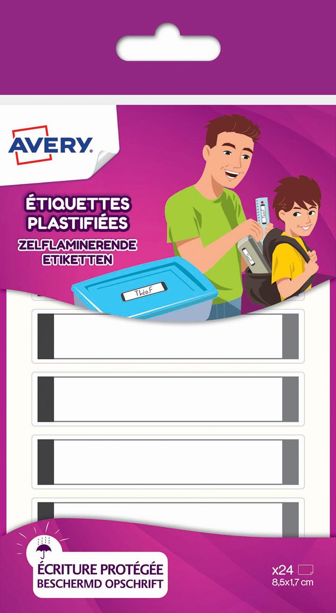 Avery Family gelamineerde etiketten, ft 8,5 x 1,7 cm, grijs, ophangbare etui met 24 etiketten