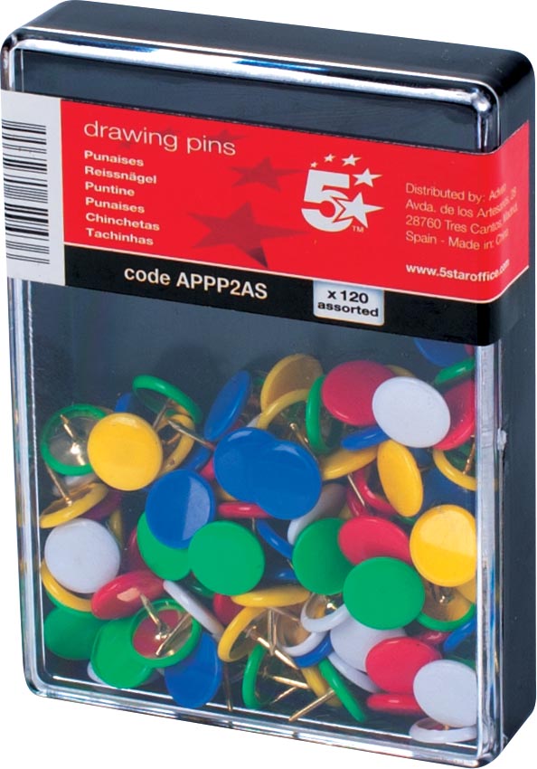 5 Star Punaises Geassorteerd Doosje Van 120 Stuks huismerk kopen in de aanbieding 5 Star Punaises Geassorteerd Doosje Van 120 Stuks huismerk kopen in de aanbieding