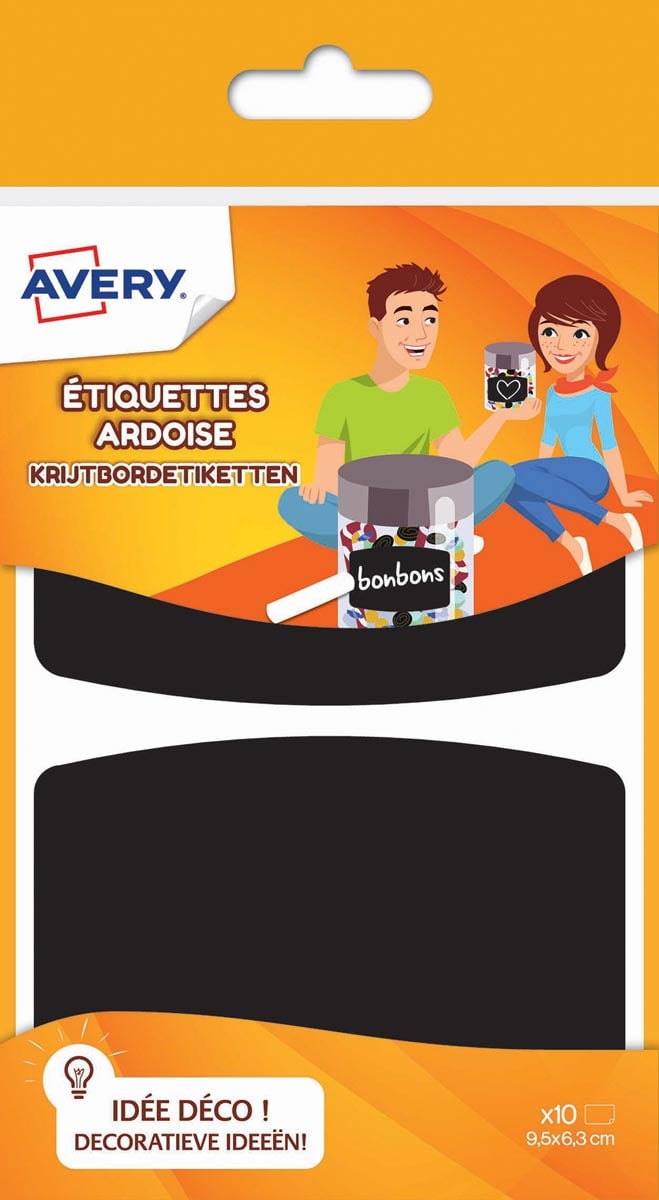 Avery Family krijtbordetiketten, ft 9,5 x 6,3 cm, ophangbare etui met 10 etiketten afbeelding