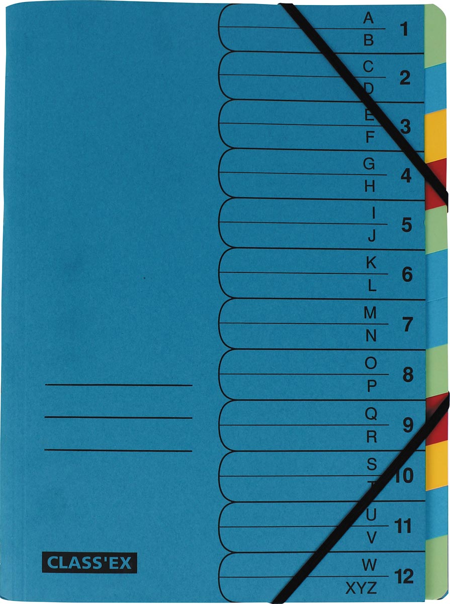Class&apos;ex sorteermap A-Z en 1-12, blauw met 12 tabs in geassorteerde kleuren afbeelding