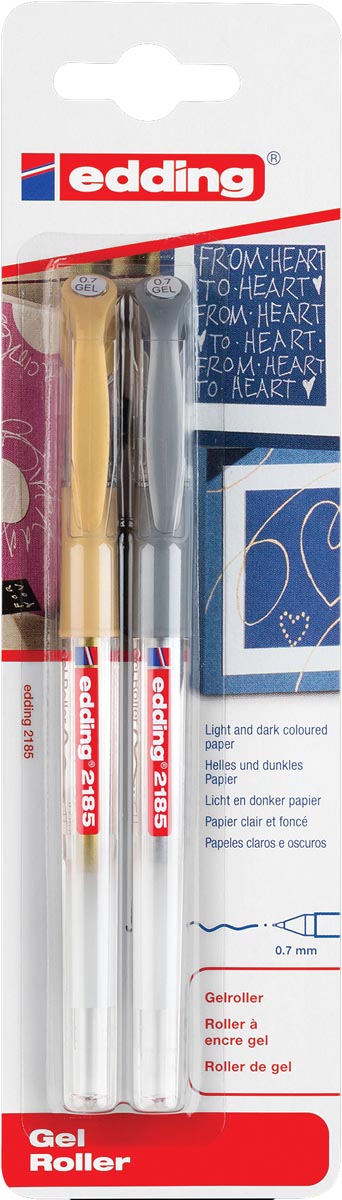 Edding gelroller 2185 goud en zilver, blister met 2 stuks afbeelding
