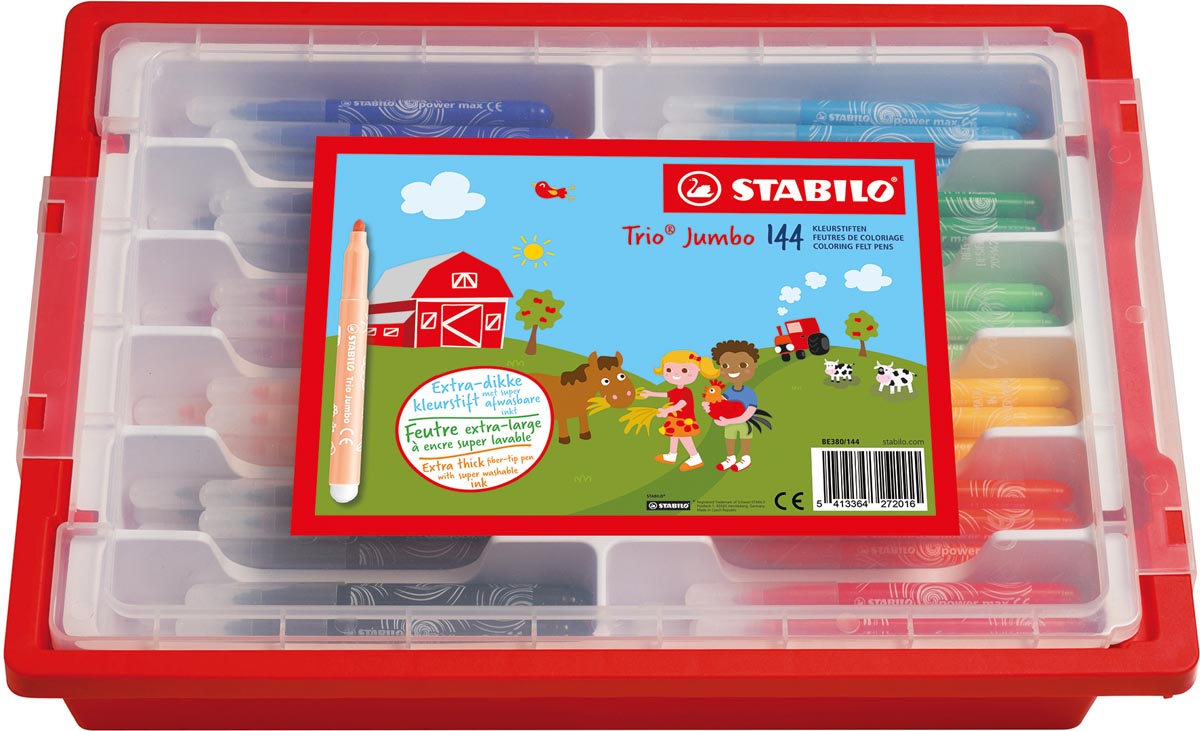 STABILO Trio Jumbo viltstift, classpack van 144 stuks, assorti