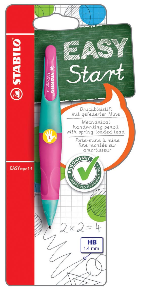 STABILO EASYergo vulpotlood, 1,4 mm, voor linkshandigen, blister van 1 stuk, turkoois en roze