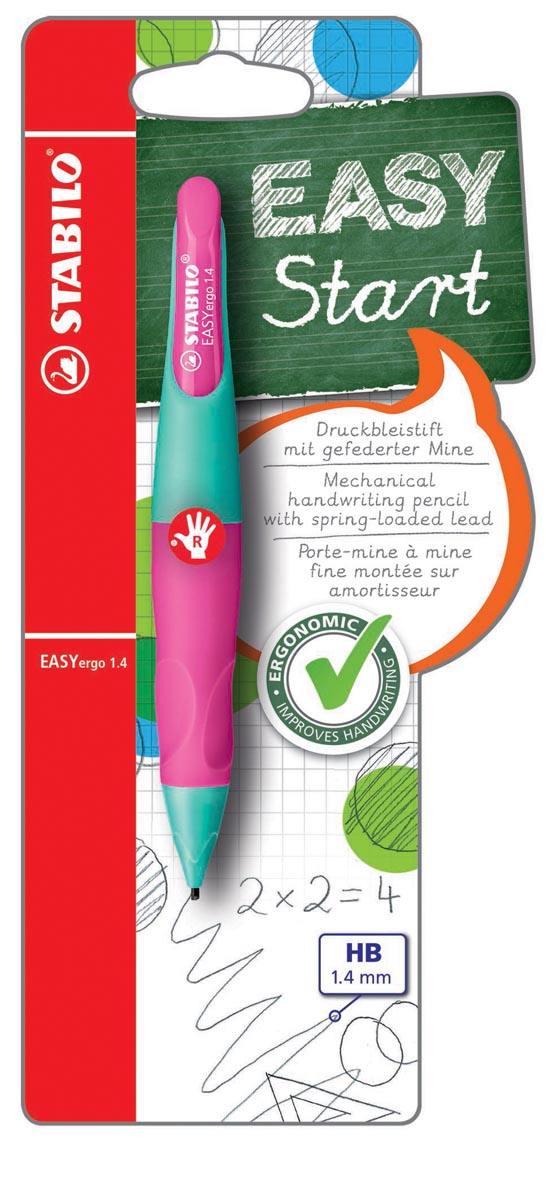 STABILO EASYergo vulpotlood, 1,4 mm, voor rechtshandigen, blister van 1 stuk, turkoois en roze afbeelding