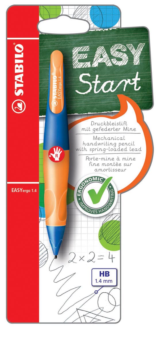 STABILO EASYergo vulpotlood, 1,4 mm, voor rechtshandigen, blister van 1 stuk, marine en oranje