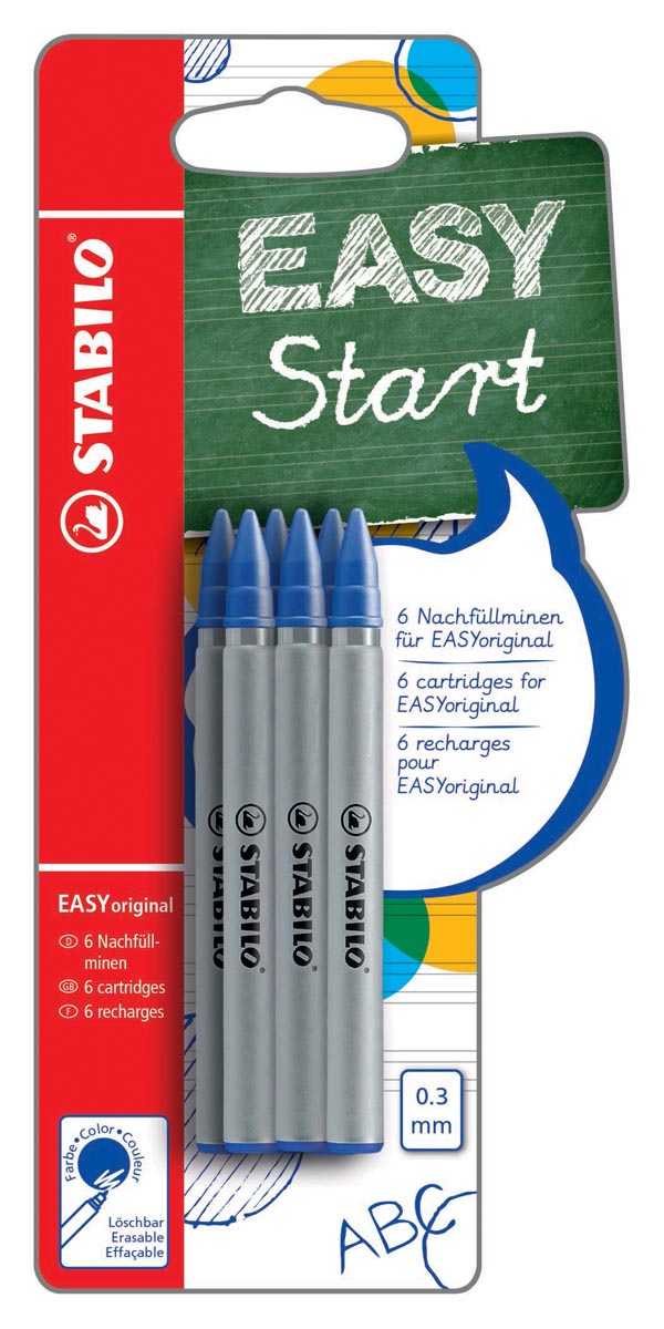 STABILO EASYoriginal rollervulling, fijn, 0,3 mm, doosje van 6 stuks, blauw afbeelding