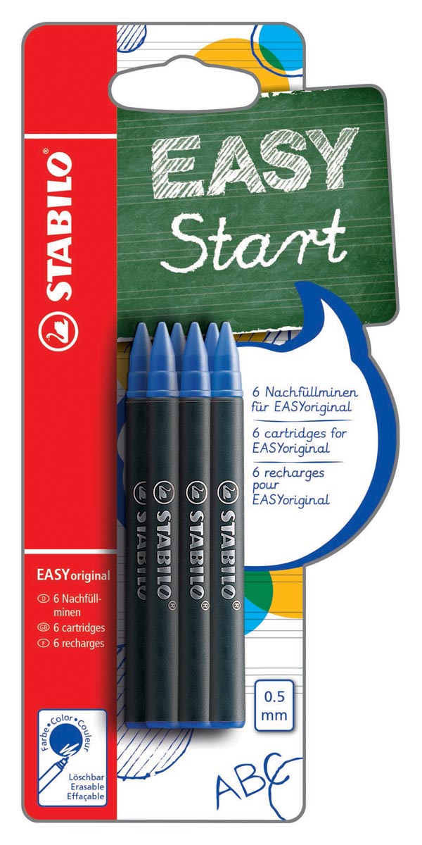 STABILO EASYoriginal rollervulling, medium, 0,5mm, blister van 6 stuks, blauw afbeelding