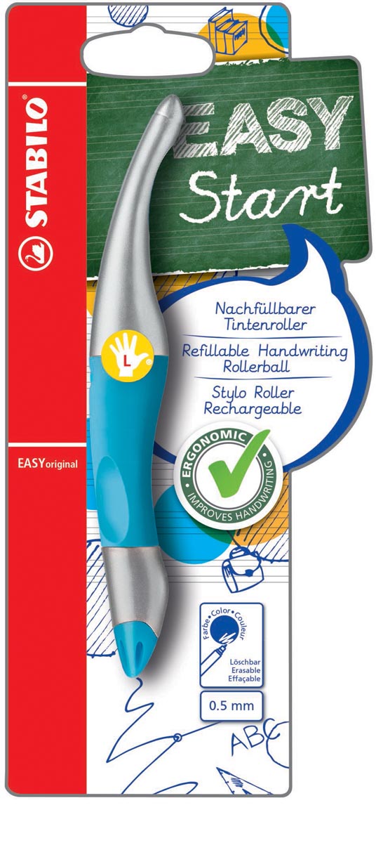 STABILO EASYoriginal metallic roller, voor linkshandigen, blister van 1 stuk, blauw-zilver