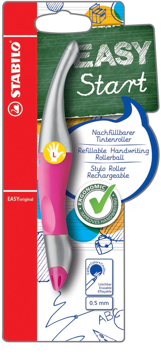 STABILO EASYoriginal metallic roller, voor linkshandigen, blister van 1 stuk, roze-zilver