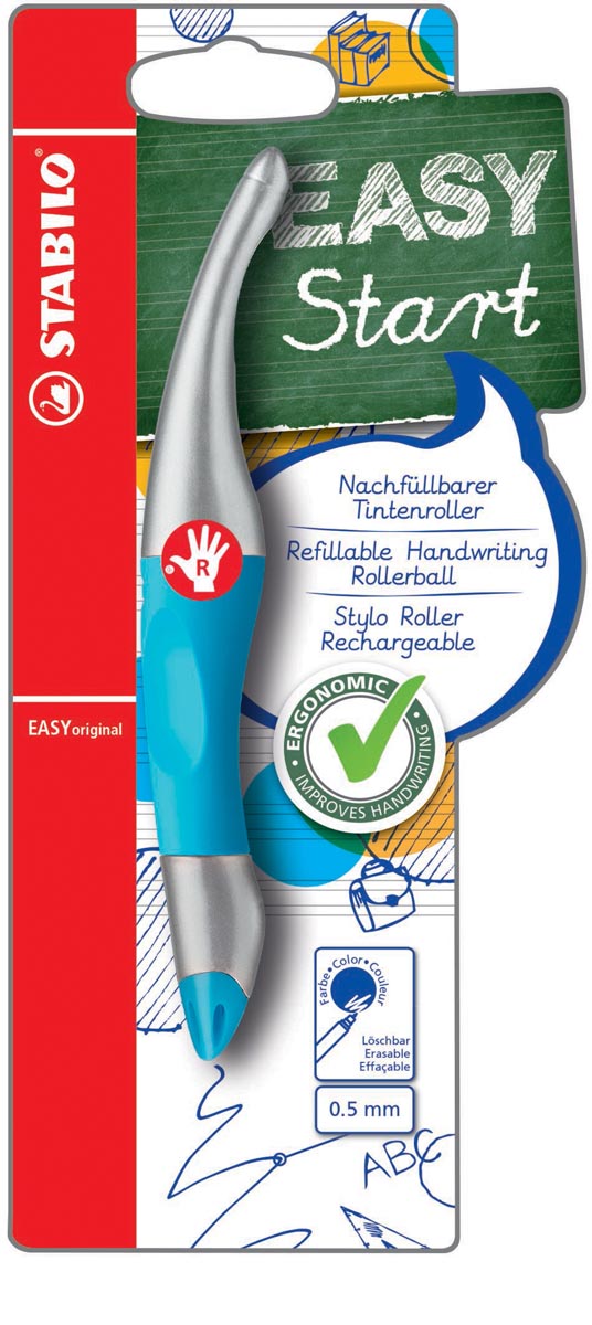 STABILO EASYoriginal metallic roller, voor rechtshandigen, blister van 1 stuk, blauw-zilver