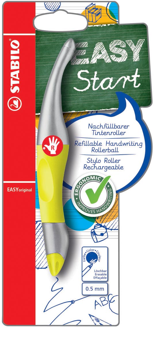 STABILO EASYoriginal metallic roller, voor rechtshandigen, blister van 1 stuk, geel-zilver
