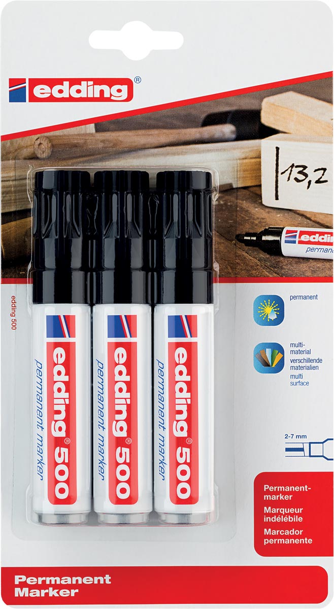 Edding permanente marker e-500 zwart, blister van 3 stuks