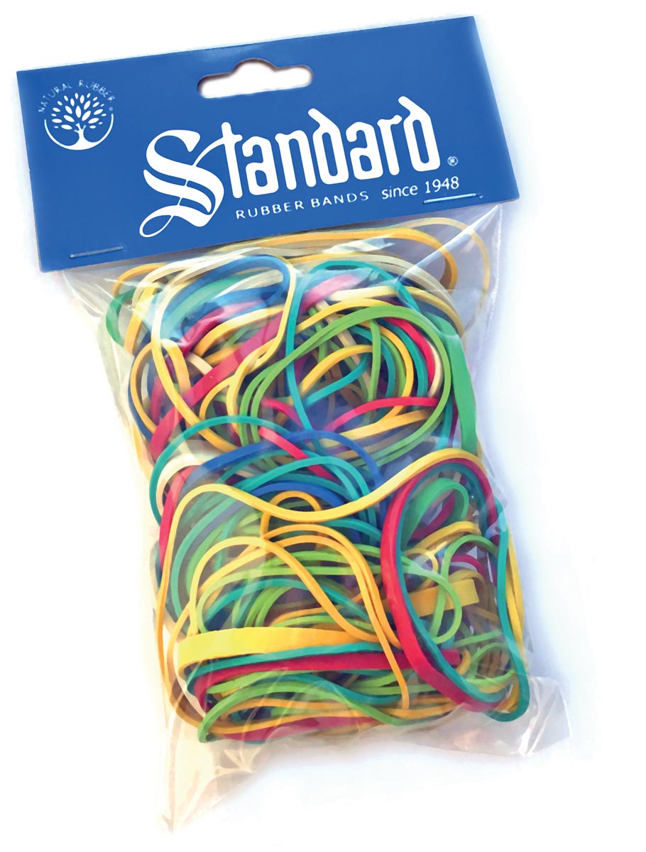 Standard elastieken 5 populaire afmetingen, geassorteerde kleuren, zakje van 100 g