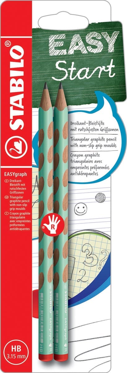 STABILO EASYgraph S Pastel potlood, HB, 3,15 mm, blister van 2 stuks, voor rechtshandigen, groen