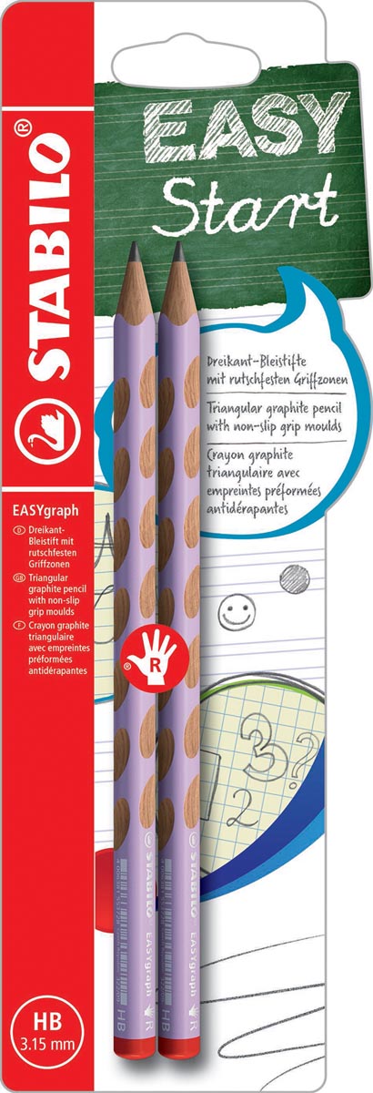 STABILO EASYgraph S Pastel potlood, HB, 3,15 mm, blister van 2 stuks, voor rechtshandigen, lila
