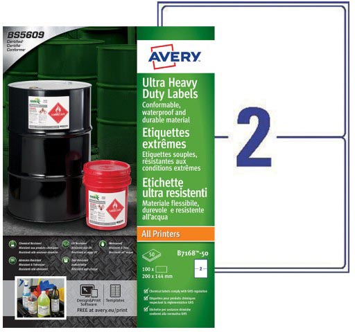 Afbeelding van Avery ultra resistente etiketten ft 200 x 144 mm (b x h), doos van 100 etiketten