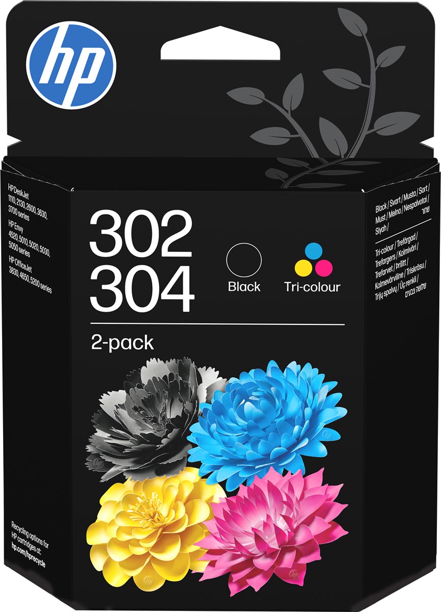 HP inktcartridge 302/304, 100 - 120 pagina's, OEM B82L1AE, 1 x zwart en 1 x 3 kleuren