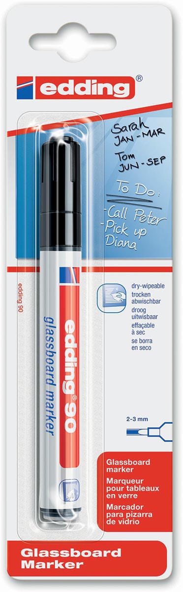 Edding glasbordmarker 90 zwart, op blister