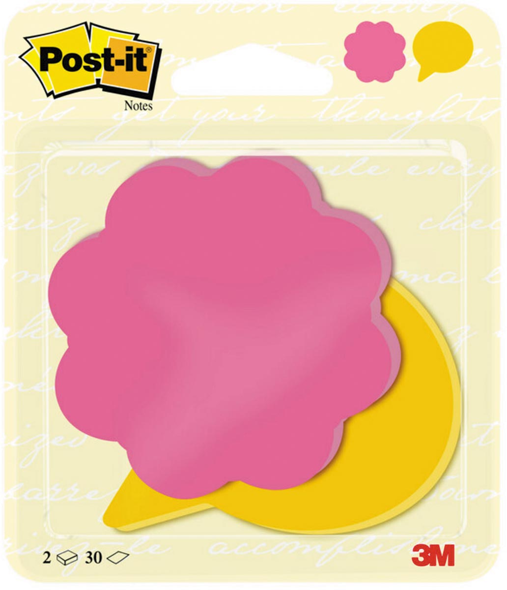 Post-it Notes, 2 x 30 vel, ft 72,5 x 72,2 mm, bloem power roze en tekstballon ultrageel afbeelding