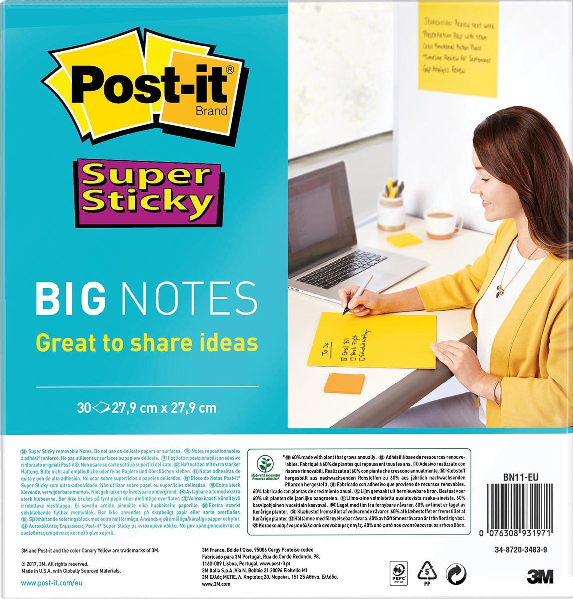 Post-it Super Sticky Big Notes, 30 vel, ft 280 x 280 mm, geel afbeelding