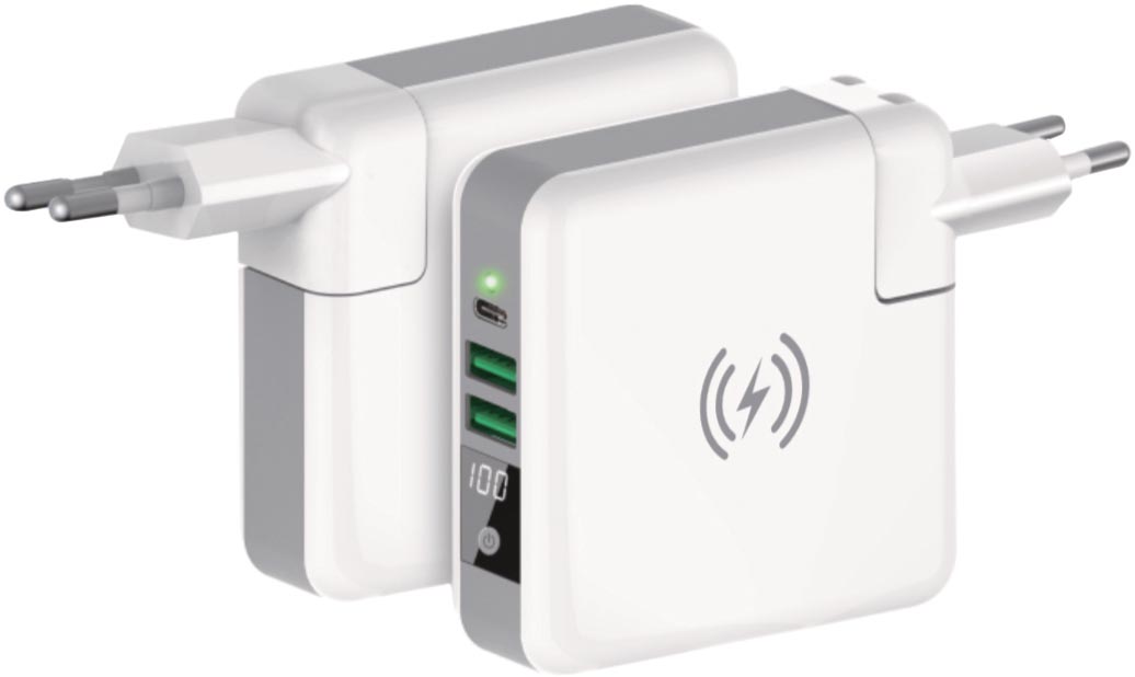 Ksix reisoplader 4-in-1 Powerbank, draadloze oplader, netwerk oplader en wereldstekker