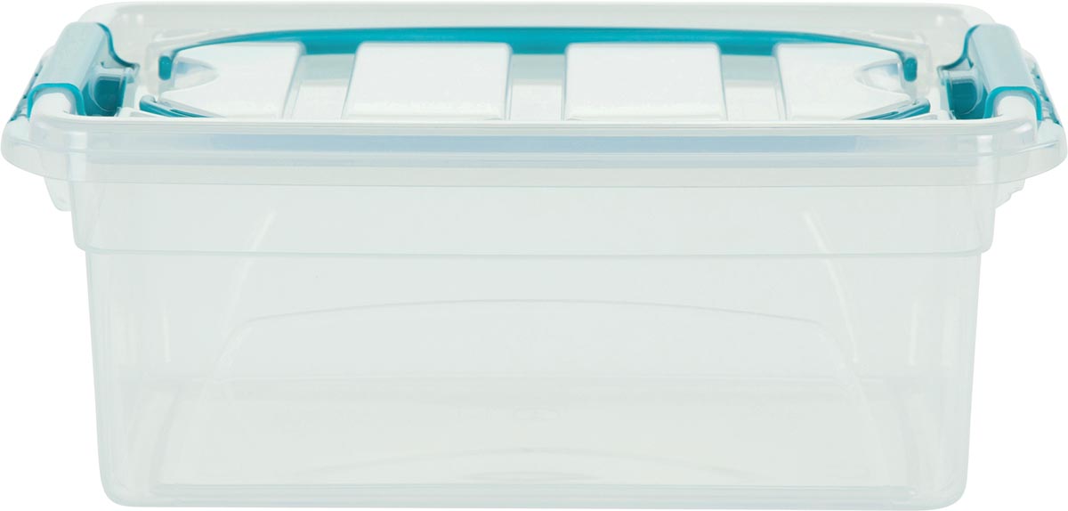 Whitefurze Carry Box opbergdoos 5 liter, transparant met blauwe handvaten afbeelding