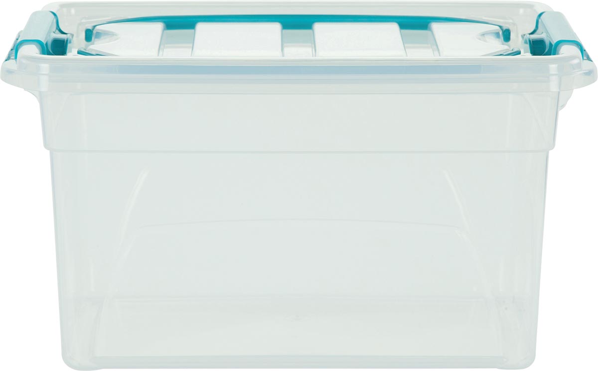 Whitefurze Carry Box opbergdoos 7 liter, transparant met blauwe handvaten afbeelding
