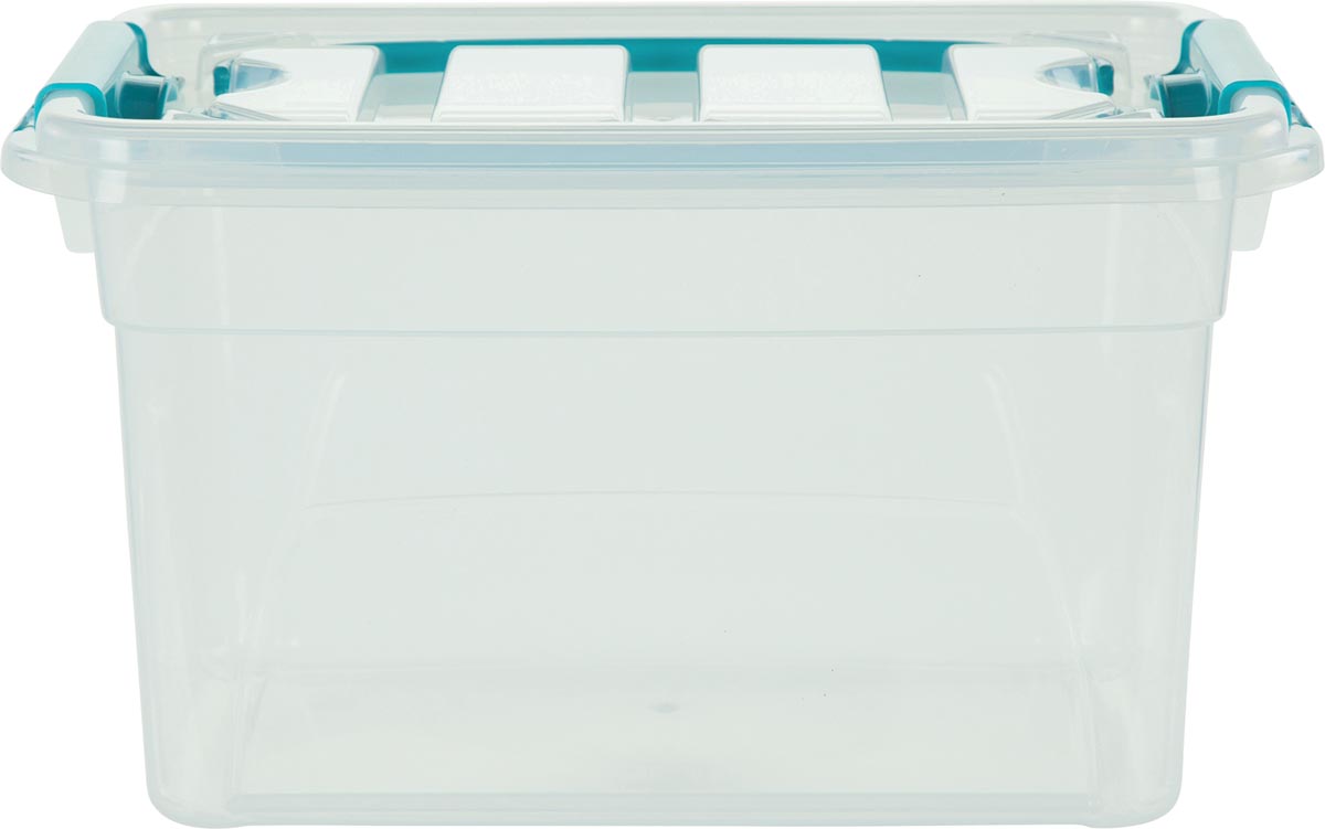 Whitefurze Carry Box opbergdoos 13 liter, transparant met blauwe handvaten afbeelding