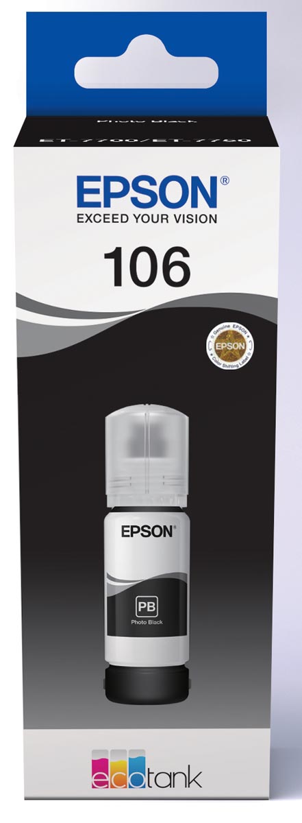 Epson inktfles 106, 70 ml, OEM C13T00Q140, foto zwart