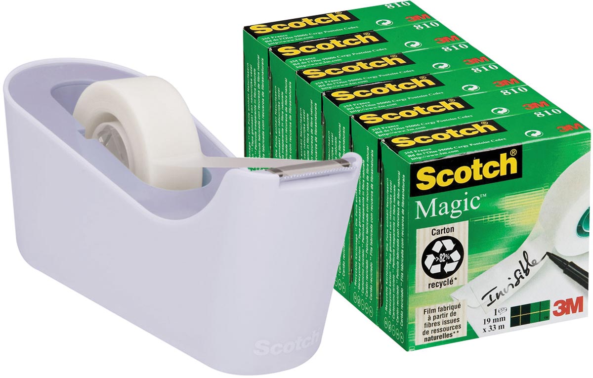 Scotch verzwaarde plakbandafroller inclusief 6 rollen Scotch magic tape, lavendel Scotch verzwaarde plakbandafroller inclusief 6 rollen Scotch magic tape, lavendel