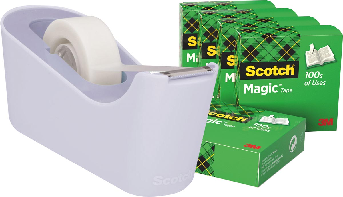 Scotch verzwaarde plakbandafroller inclusief 6 rollen Scotch magic tape, lavendel Scotch verzwaarde plakbandafroller inclusief 6 rollen Scotch magic tape, lavendel