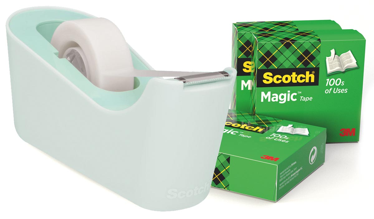 Scotch verzwaarde plakbandafroller inclusief 4 rollen Scotch magic tape, muntgroen afbeelding